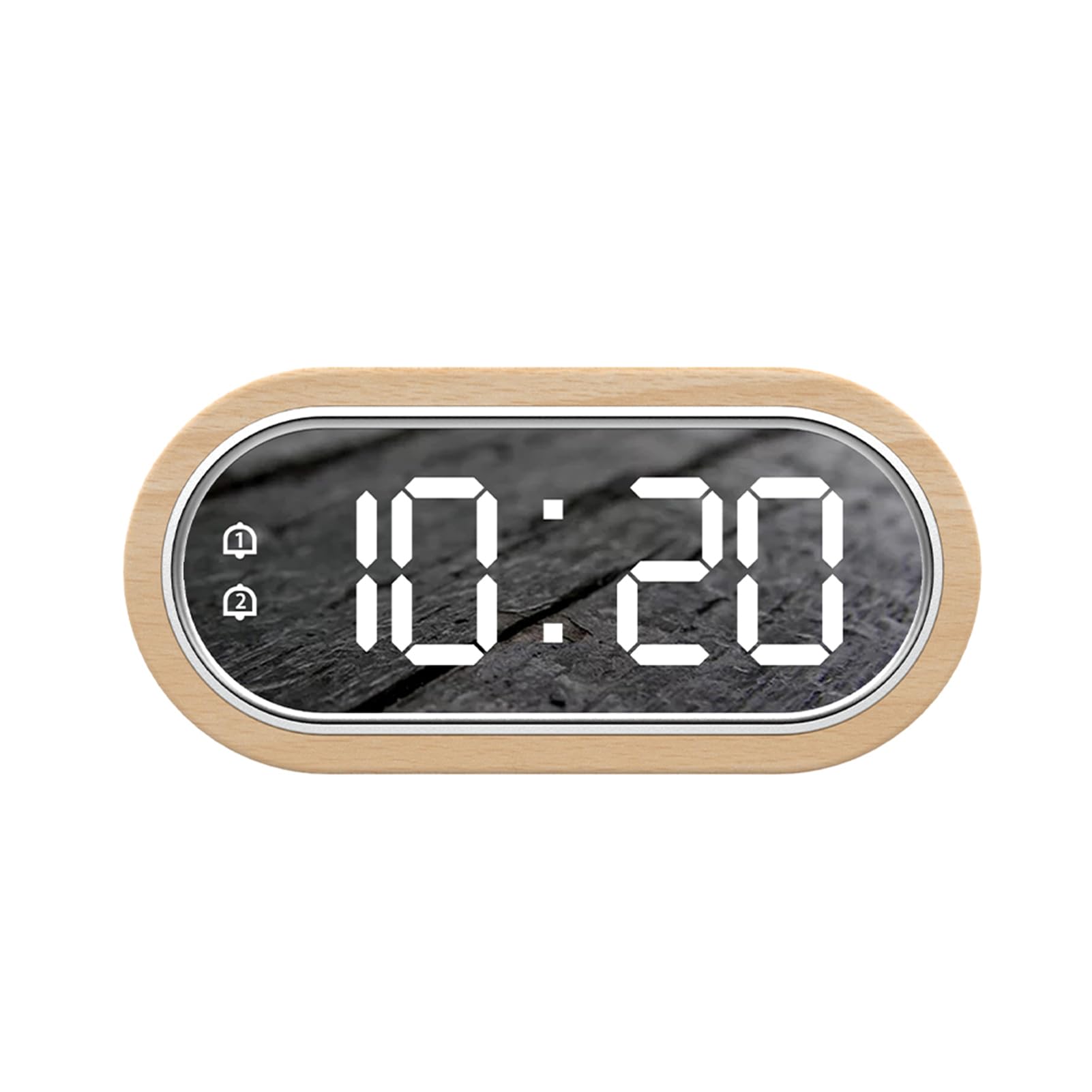 Reloj despertador digital LED de madera de haya con alarma doble y termómetro