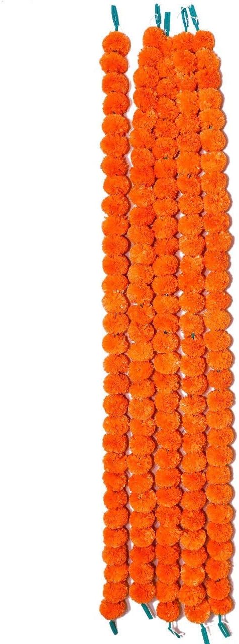 5 Pcs Orange Color Artificial Marigold Flowers Garlands,Approx 4.5 Ft