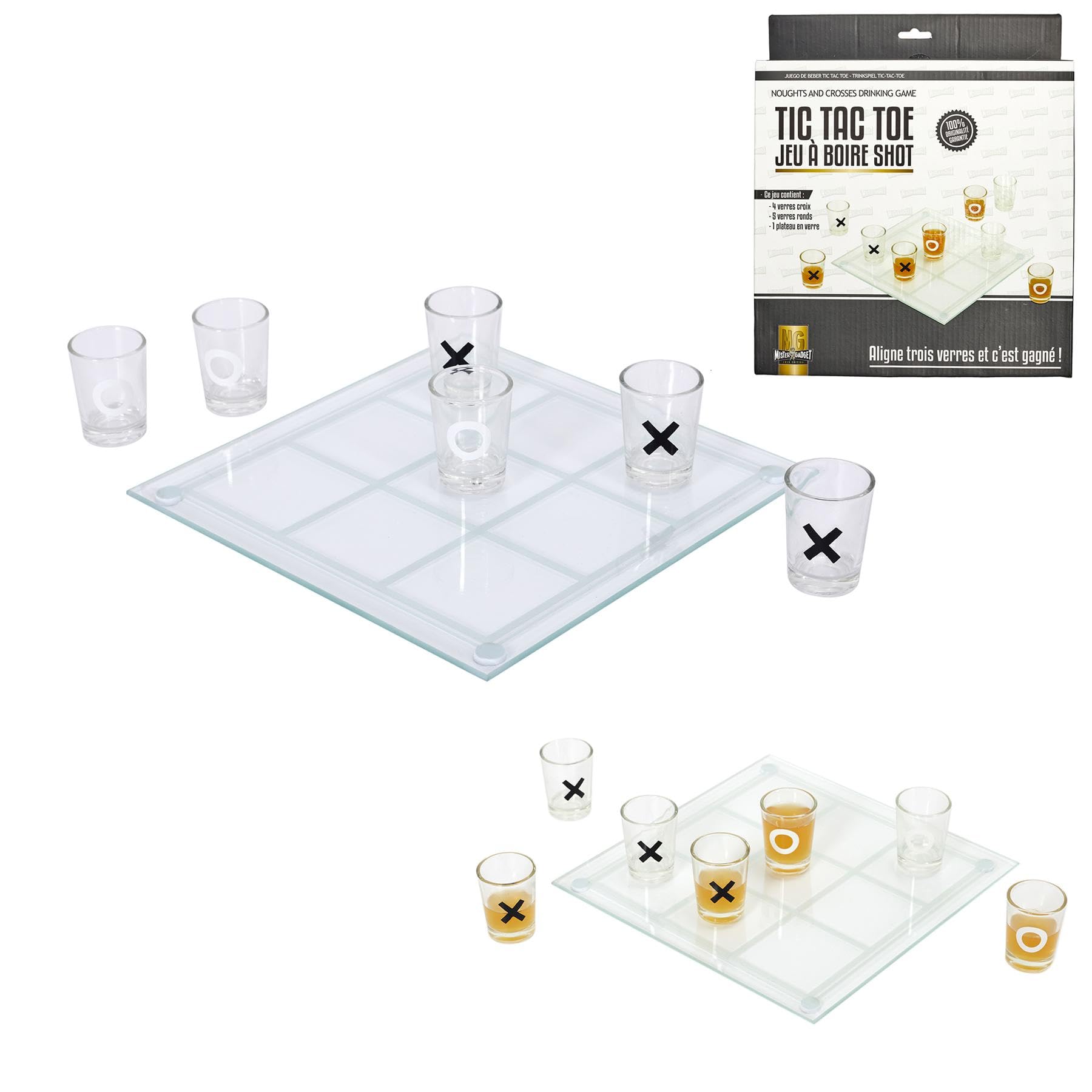 Jeu à Boire Tic Tac Toe En Verre - 9 Shots Avec Plateau - Aligne 3 Verres Identiques Pour Gagner