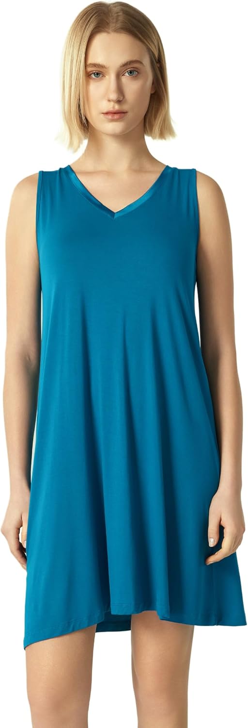 GYS Womens Bamboo-Derived Viscose Nightgowns Soft Sleeveless V Neck Nightdress Lightweight Sleep Shirt S-4XP