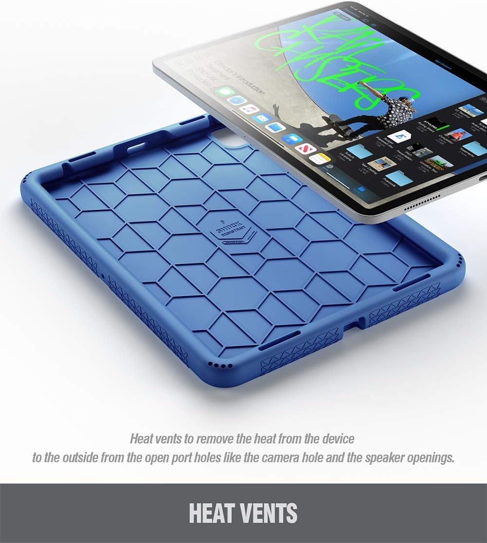 Poetic TurtleSkin Series Designed for iPad Pro 11 2020 & 2018 Case, Heavy Duty Shockproof Kids Friendly Silicone Bumper Protective Case Cover, Navy Blue