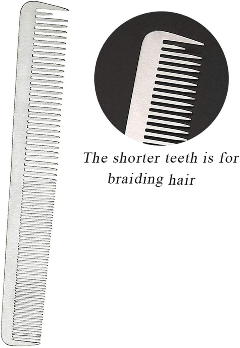 CCbeauty 2-Packs Metal Barber Comb Set Pack for Men & Women,Professional Hairdressing Salon Combs Hair cutting Tool Detangler Comb with Leather Bag (#2) - Image 3