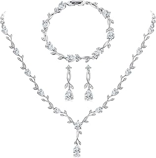 Wedding Silver Jewelry Set for Women Cubic Zirconia Necklace Earrings Bracelet Sets for Bride Wedding Costume Jewelry for Bridesmaid