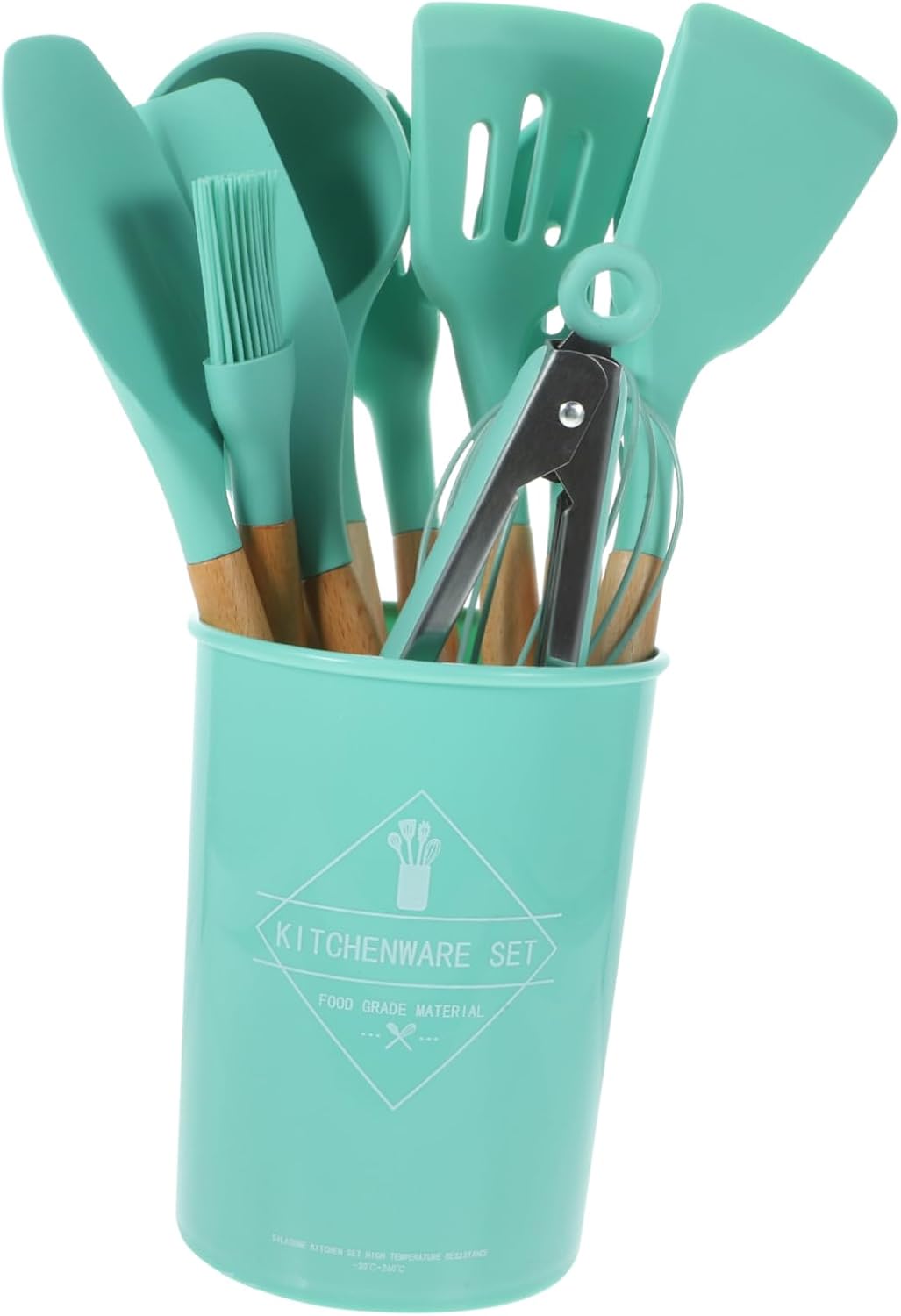 IMIKEYA Silicone Kitchenware Set Utensil Set Natural Wooden Handles Non-stick Baking Tools Easy Cleaning Comfortable Grip Kitchenware Utensils