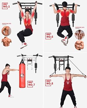 Multifunctional Pull-Up Bar Wall Mounted Adjustable Multi-Grip Heavy Duty Chin Up Bar Power Tower Dip Station Strength Training Exercise Equipment For Home Gym Support to 440lbs