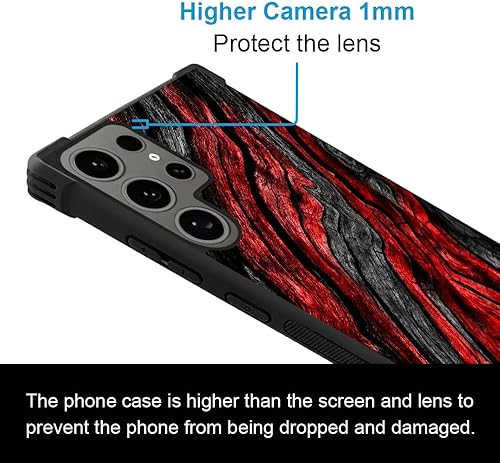 Miniatura 5 de CARLOCA Funda compatible con Samsung Galaxy S24 Ultra, 1 patrón de grano de madera negra y roja, ultra protección, a prueba de golpes, de silicona
