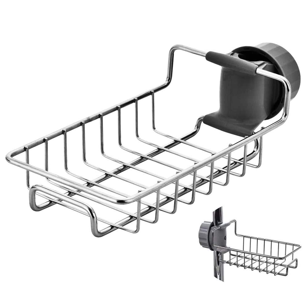 iPstyle Kitchen Sink Caddy Organizer Over Faucet Sponge Holder Stainless Steel Heavy Duty Thickening Hanging Faucet Drain Rack