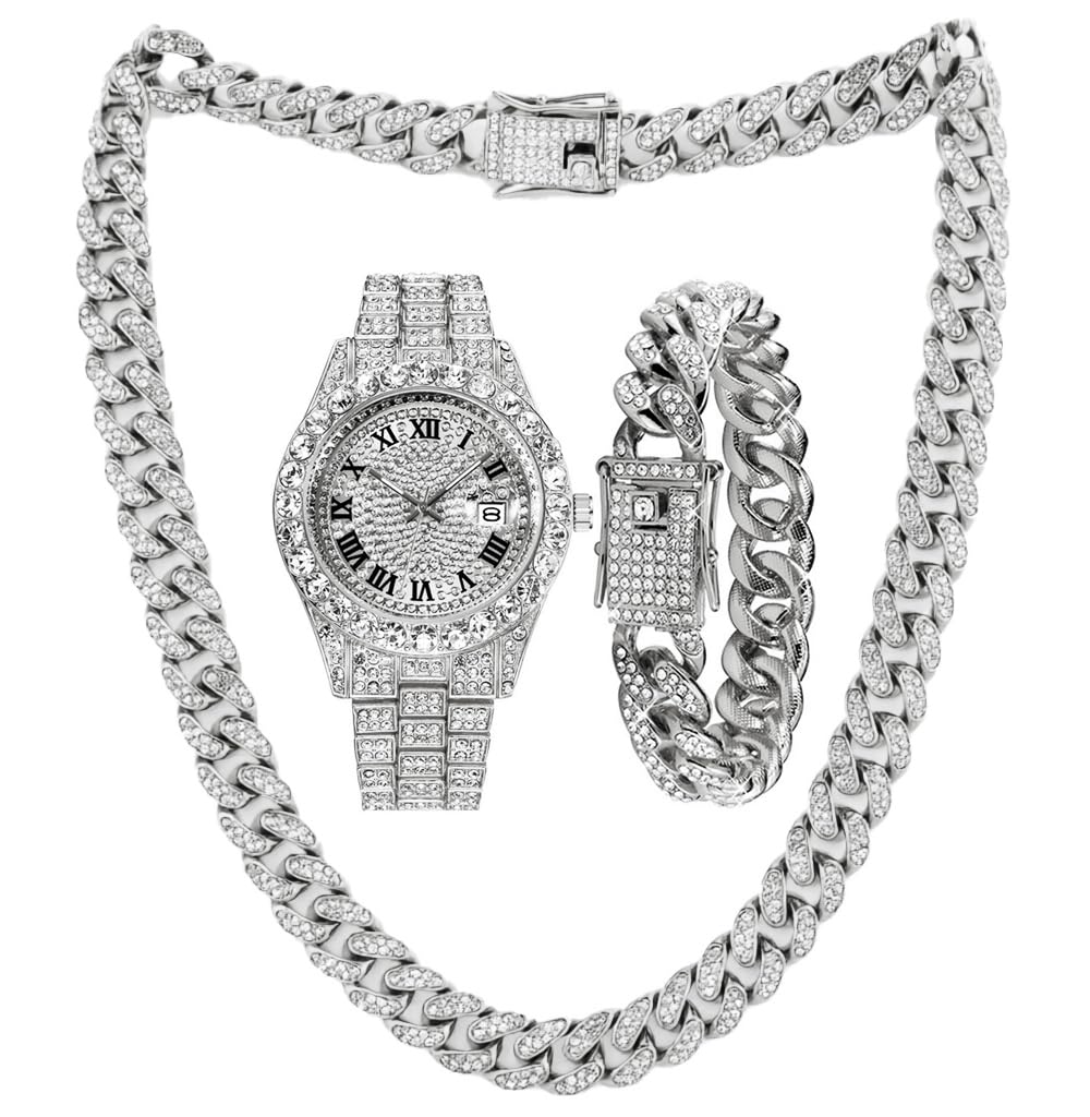 Hip Hop Uhren für Herren Iced-Out Bling Diamant Luxus Quarz Uhren mit Datum