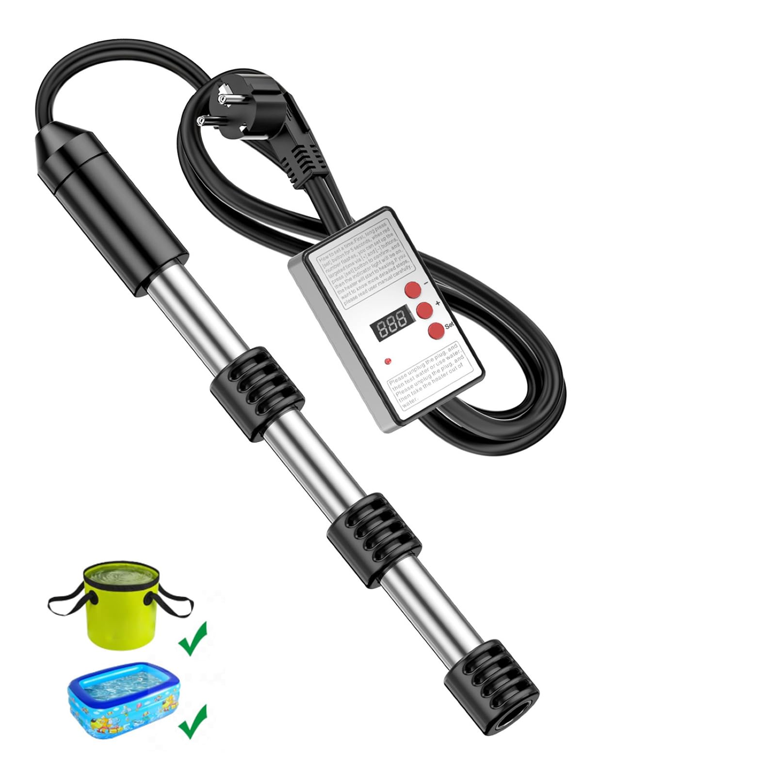 Chauffage d'immersion 2500w thermoplongeur et chauffe-eau électrique de seau
