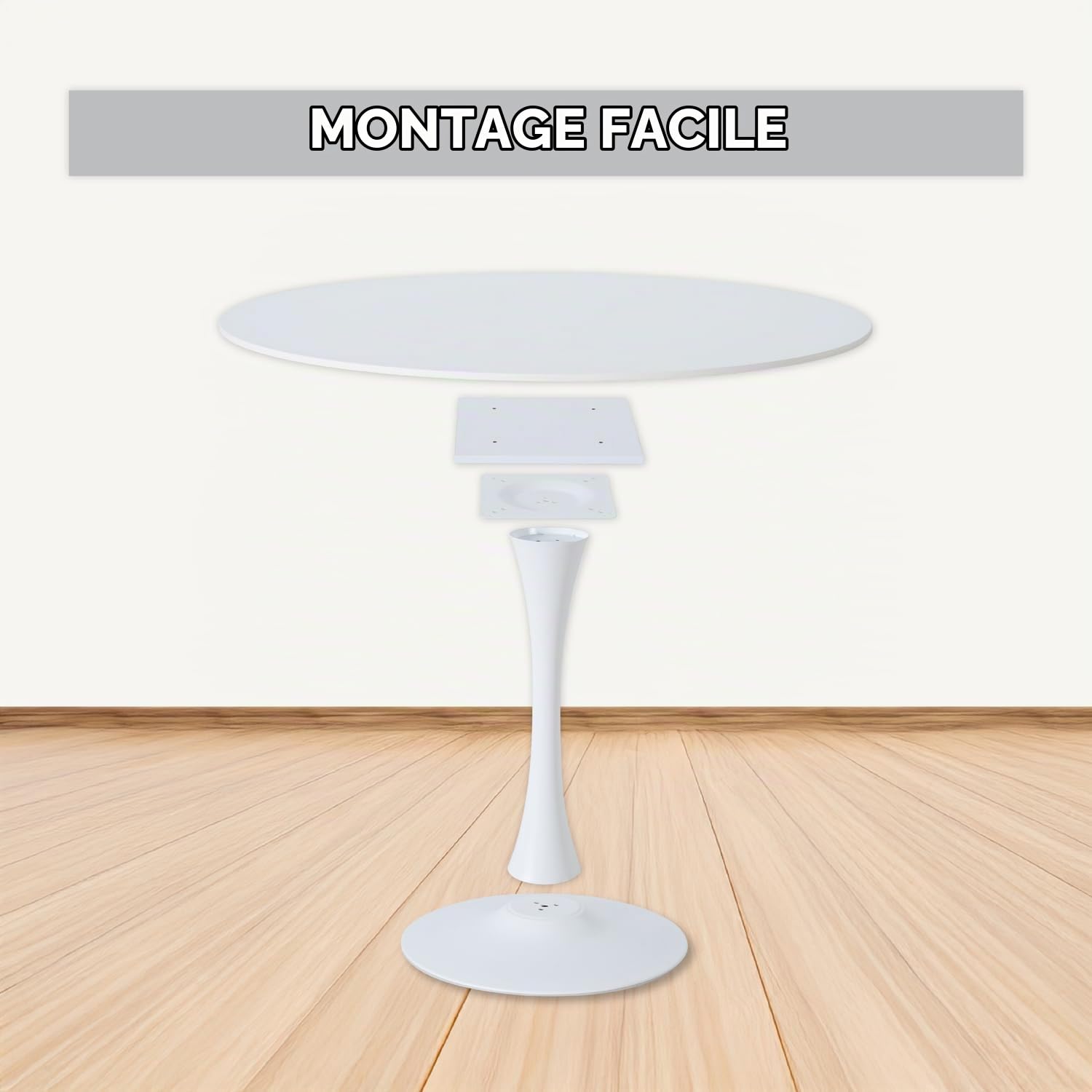 Meuble Cosy Table à Manger Ronde pour 2-4 Personnes, Table de Cuisine Scandinave avec Pieds en Forma de Trompeta, Blanc, 80x80x75cm
