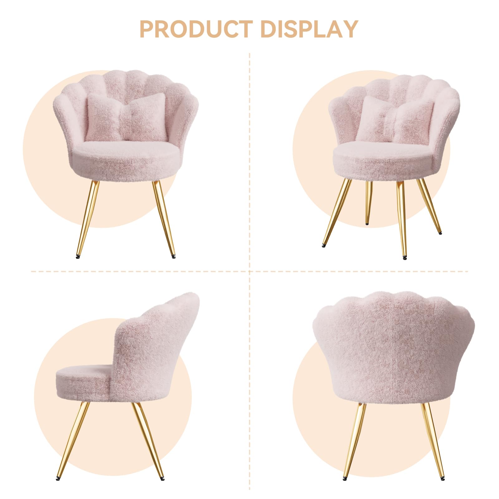 Esszimmerstühle Samt 1er Set • Muschelsessel mit Rückenlehne & Armlehnen • Schminktisch Stuhl • Polstersessel Elegant • Akzentstuhl mit Kissen Accent Chair • Rosa