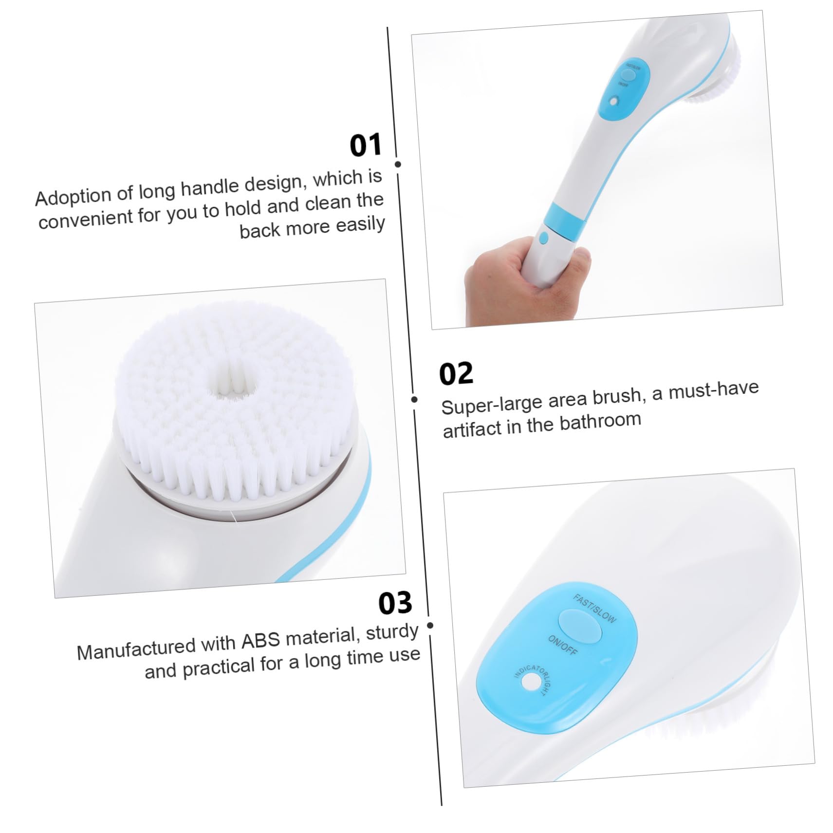 Healeved Badebürste Körperreinigung Langem 360-grad und Elektrische Griff mit Wohltuenden Sanften Drehung Abs Material für Wohltuende Rückenmassage Beim Baden