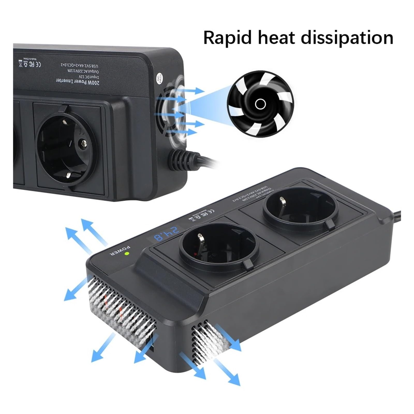 Inversor Inversor Corriente para Coche 200 W CC A CA 12 V A 220 V para Encendedor Cigarrillos con Toma CA UE 4 USB Potencia Máxima 400 W