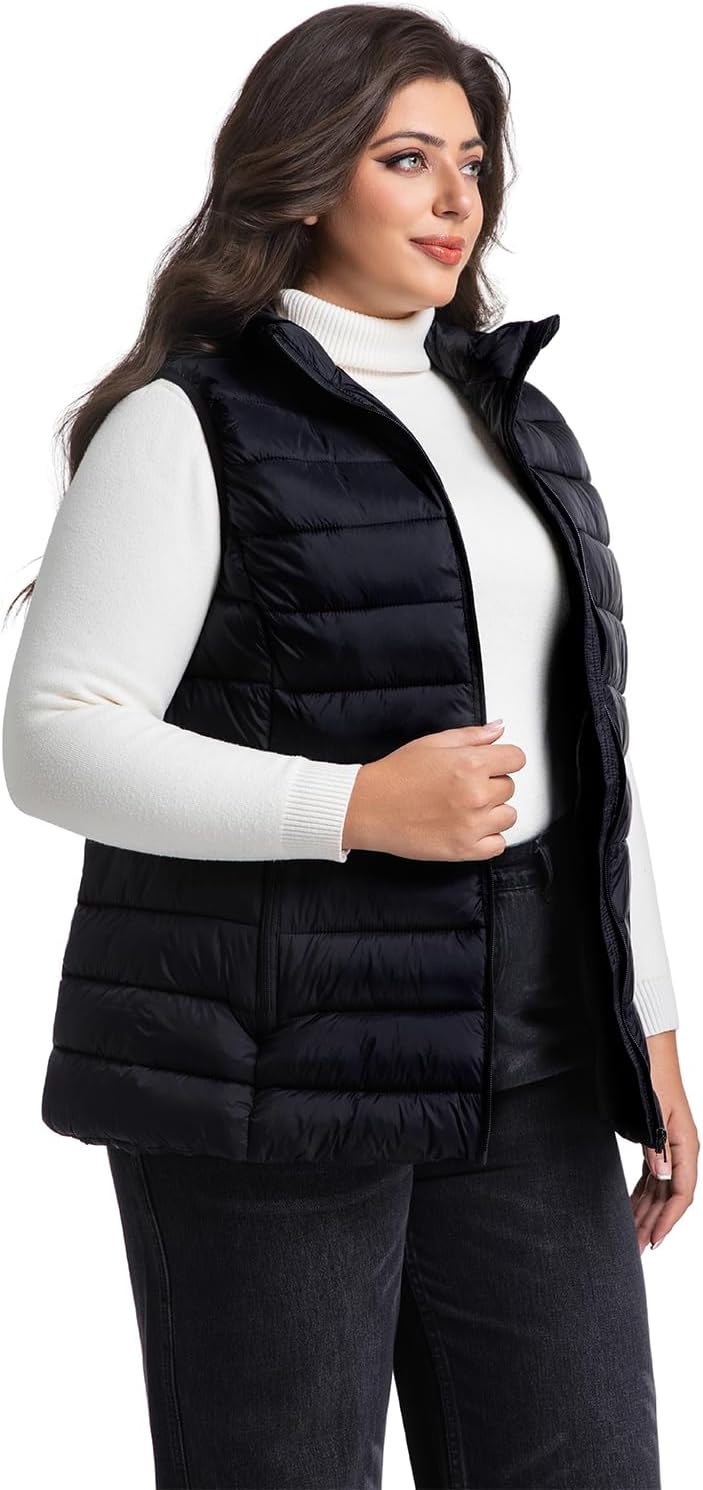 Women’s Plus Size Puffer Vest Lightweight Packable Down Alternative Quilted Sleeveless Jacket with Pockets. - Image 3