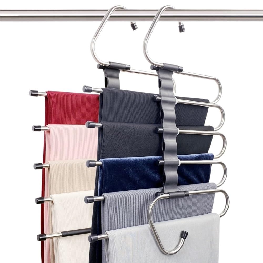 Cintre antidérapant multicouche en lot de 2 pour manteaux et pulls, organisateur 6 niveaux