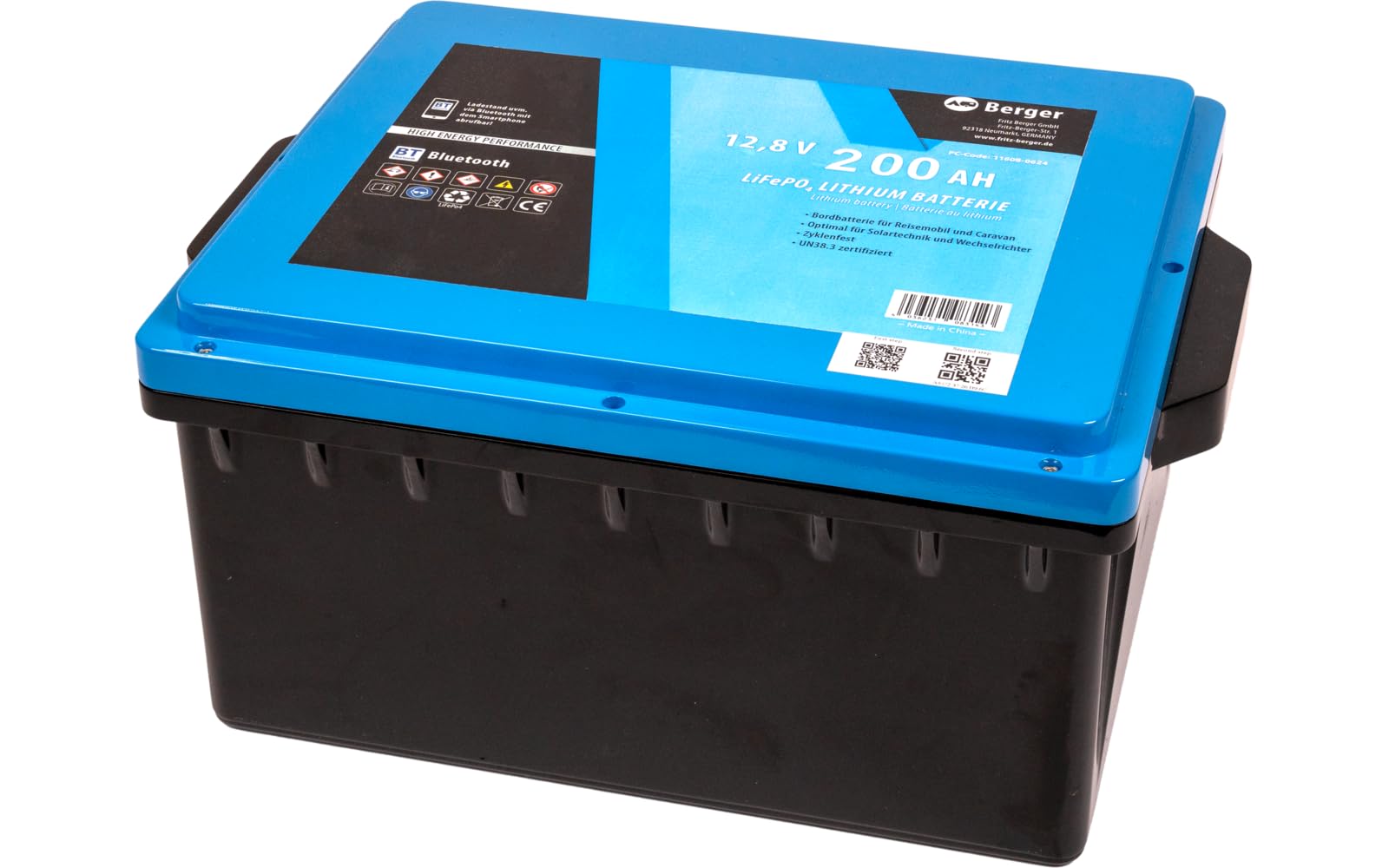 BERGER LiFePO4 Batterie au lithium 200 Ah 12 V avec Bluetooth et chauffage | Batterie au lithium idéale pour camping-car, caravane, camping-car et bateau | Alimentation autonome et performance fiable