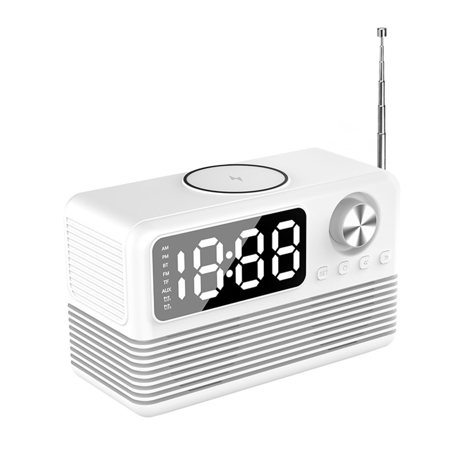 AUYXSSZ Wireless Bluetooth Alarm Clock Radio With 15w Fast Charge Speakers Portable Bluetooth ABS Portable Sound Hifi, white