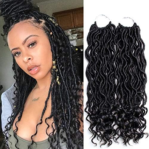 3 Packs Goddess Locs Crochet Hair Wavy Curly Faux Locs Crochet Braids Synthetic Hair Extensions Dreadlocks Crochet Locs Low Temperature Braiding Hair (14'' (3 Packs), 1B)