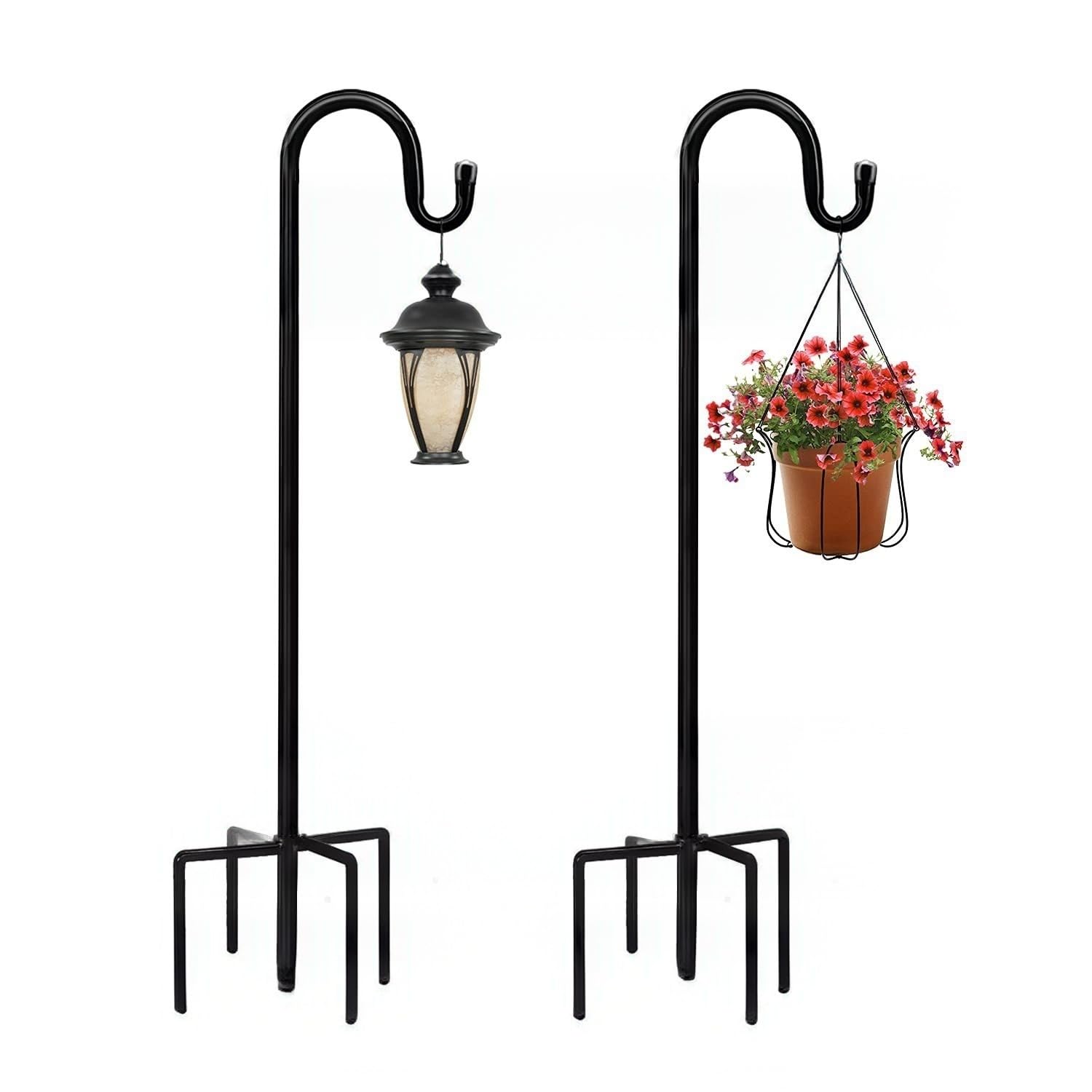 Crochet de berger 120 cm en métal pour lanterne et lampe solaire de jardin | Lot de 2