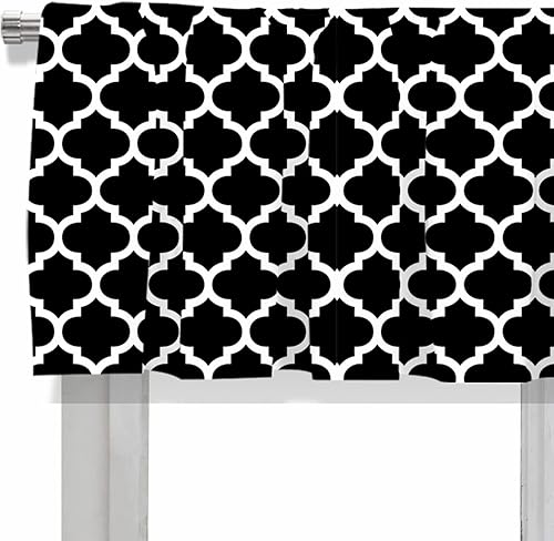 Miniatura 4 de Cenefa de cortina corta opaca con patrón geométrico marroquí y bolsillo para barra, para decoración de cocina, dormitorio, 52 x 18 pulgadas, blanco