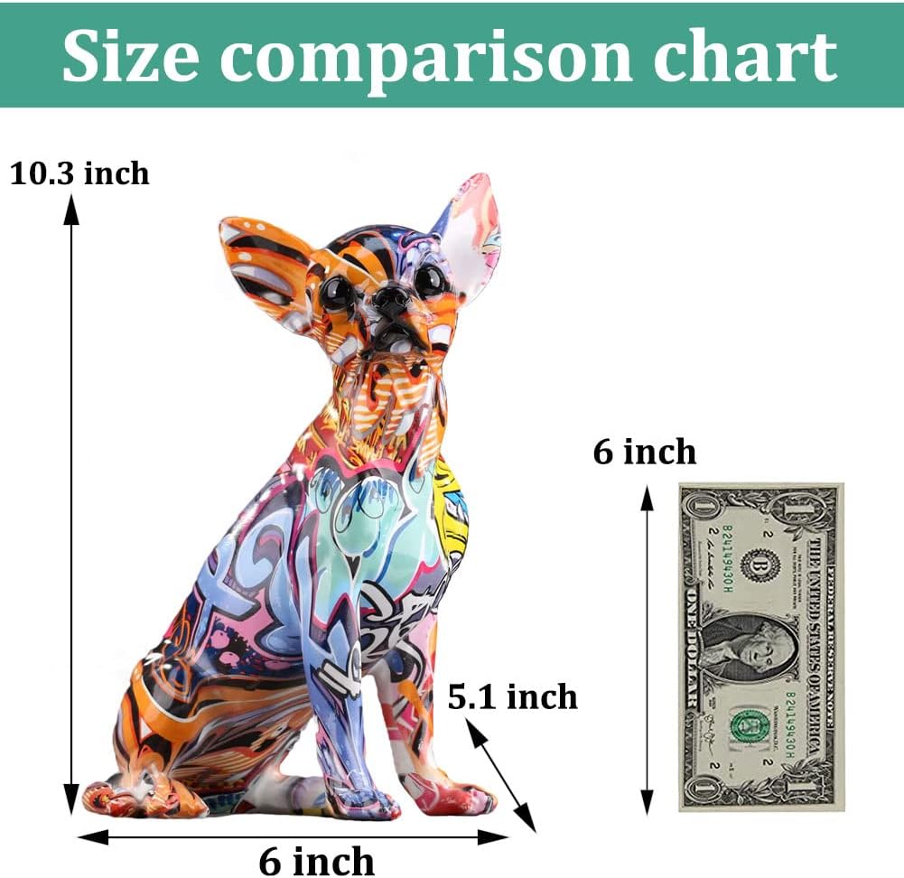 QIANLING Creative Chihuahua Statue, Home Decor Graffiti Chihuahua Dog Statue, Perfect Home Decor for Dog Lovers, Unique Gift Idea, Ideal for Bookshelves, Desks, and Living Rooms