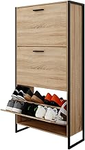 CASABEL Meuble A Chaussure Industriel 18 Paires - Armoire À Chaussures Rangement Entrée Grande Capacité - Gain de Place Entrée Couloir - Portes et Cadre Bois Clair - Entreprise Française