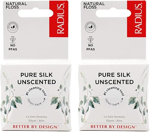 RADIUS Natural Unscented Silk Dental Floss 33 Yards Compostable Non-Toxic Oral C
