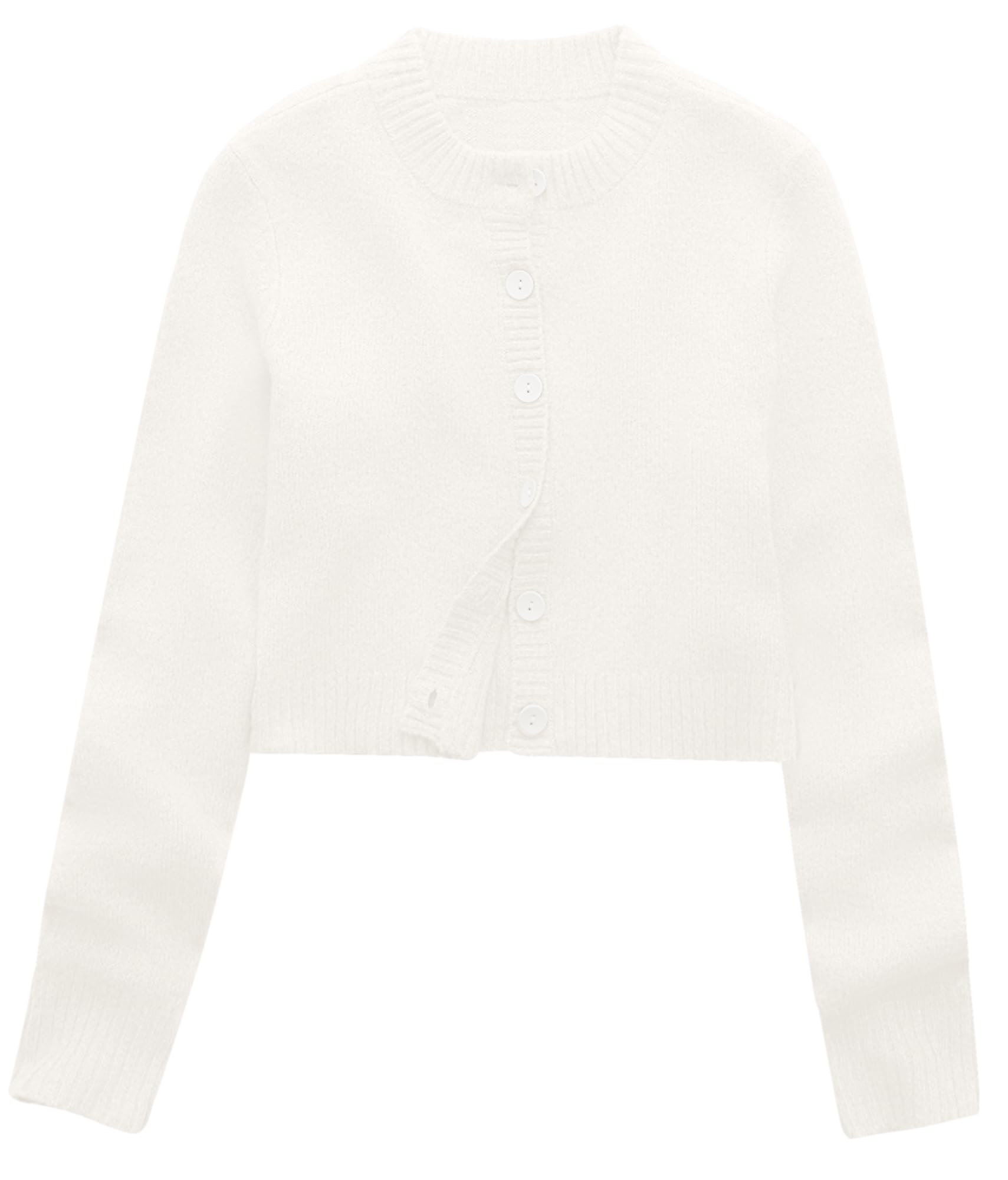 EXCHIC Femmes Confortable Manches Longues Front Ouvert Court Cardigan Pull Coupe Slim Col Rond Boutonné Gilets