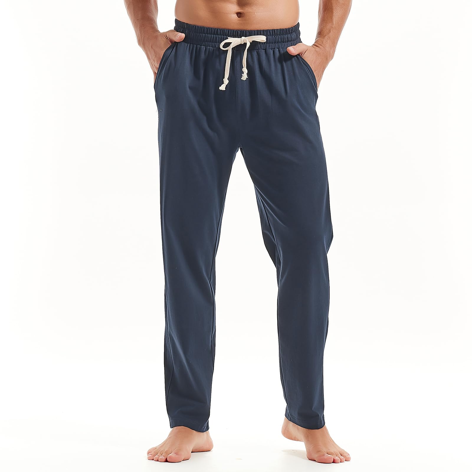 MakingDa Pantalones de chándal de algodón para hombre, pantalones de yoga con cordones y cintura elástica, pantalones para correr y trabajar en casa
