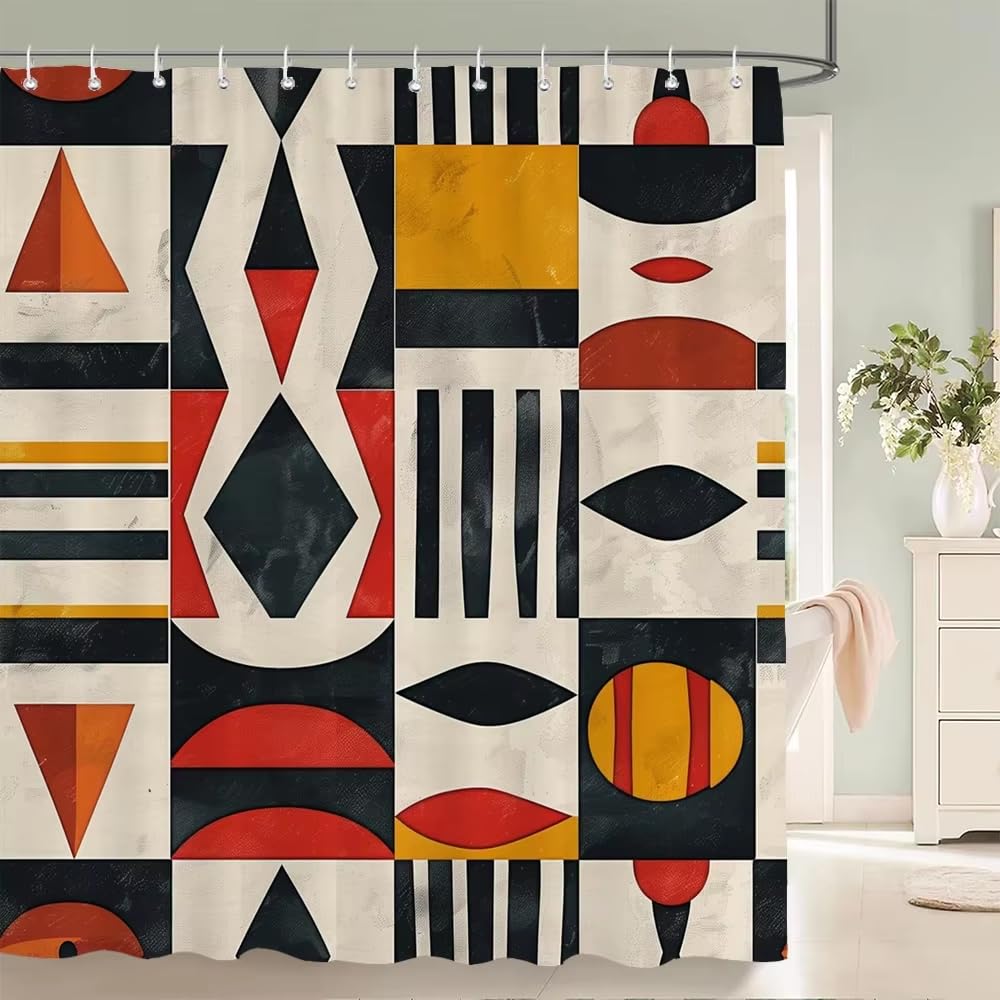 KELAIMI Tribal Geometric Shower Curtain,Abstract Bohemian Ethnic Bathroom Curtain,Waterproof Polyester Fabric Bathtub Curtain with Hooks Style 9 90X180Cm