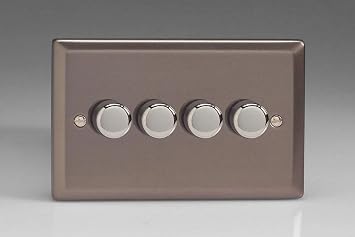 Varilight 4-Gang 2-Way V-Pro Push On/Off Rotary LED Dimmer 4 x 0-120W Twin Plate Pewter