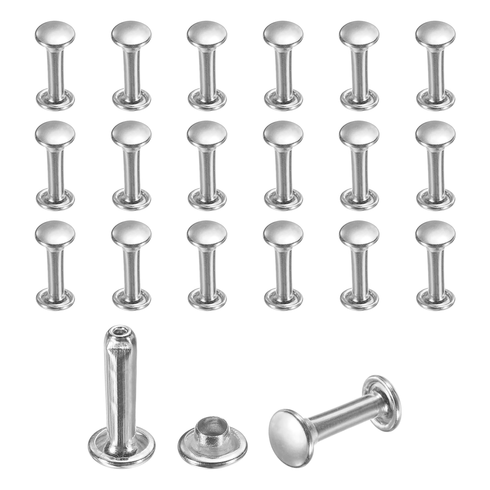 sourcing map 50 Sets Leather Rivets, 6mm Double Cap Rivets, 12mm Height Tubular Metal Studs for Leather Craft Repair and Decoration DIY Clothes, Shoes, Bags, Belts, Silver