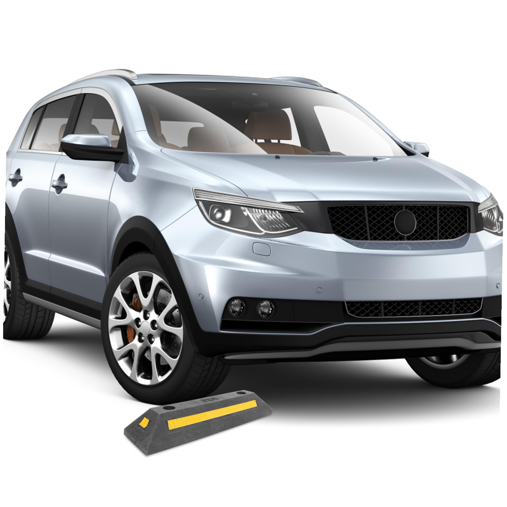 Amosfun 3 Piezas tapón de Coche Barrera Parking tapón para vehículos cochera calzo de Rueda Protector tapón de estacionamiento para Garaje Tope de Rueda Reflectante Caucho Black