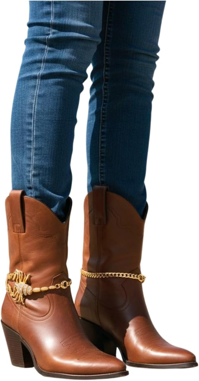 Women 2PCS Boot Bracelet Gold Metal Chains Big Scorpion Bling Western Fashion Jewelry Anklet Shoe Charm SET - BC124
