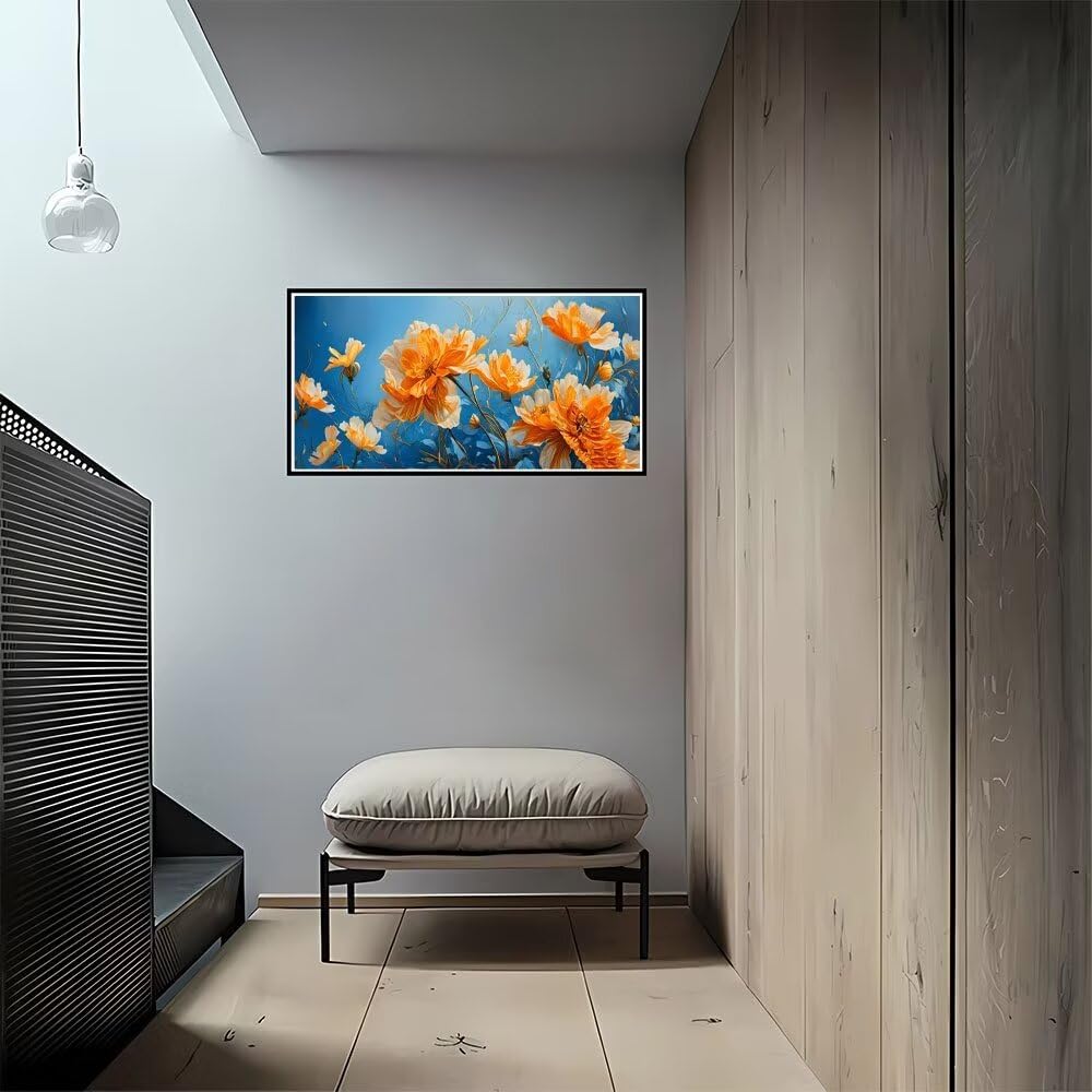 5D DIY Diamond Painting Kit Completo, Fiori Arancio Diamantini Strass Ricamo a Punto per Adulti Bambini Decorazione Casa, Kit per Pittura Diamante Mosaico Fai Da Te, per Decorazioni Casa 50x100cm S190