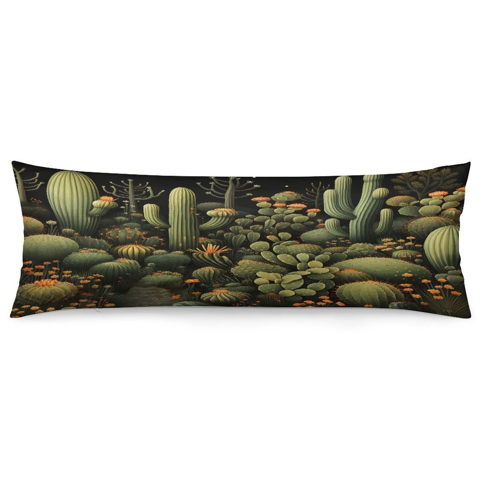 Green Cactus Pillowcase Basics Body Pillow Pillowcase with Zipper Retro Pillows Protector Long Pillow Case Cover for Hot Sleepers and Night Sweats