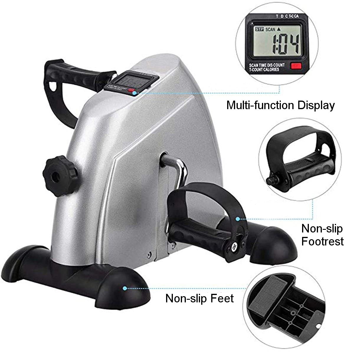 Pedaltrainer Mini-Pedal-Stepper-Übungsmaschine LCD Display-Radfahren-Fahrrad-Stepper-Laufband-Tstring-Apparat for Home Office-Fitnessstudio Pedaltrainer Für Zuhause (Size : Silver)
