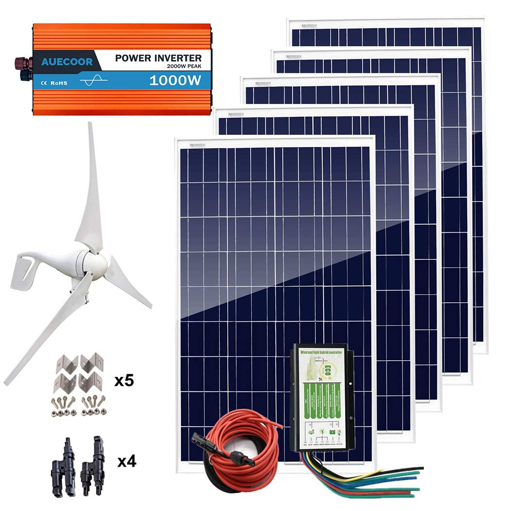 Zestaw solarny 12 V: turbina wiatrowa 400 W, panele słoneczne 5 x 100 W, falownik sinusoidalny 1 kW do domu poza siecią, kampera, łodzi