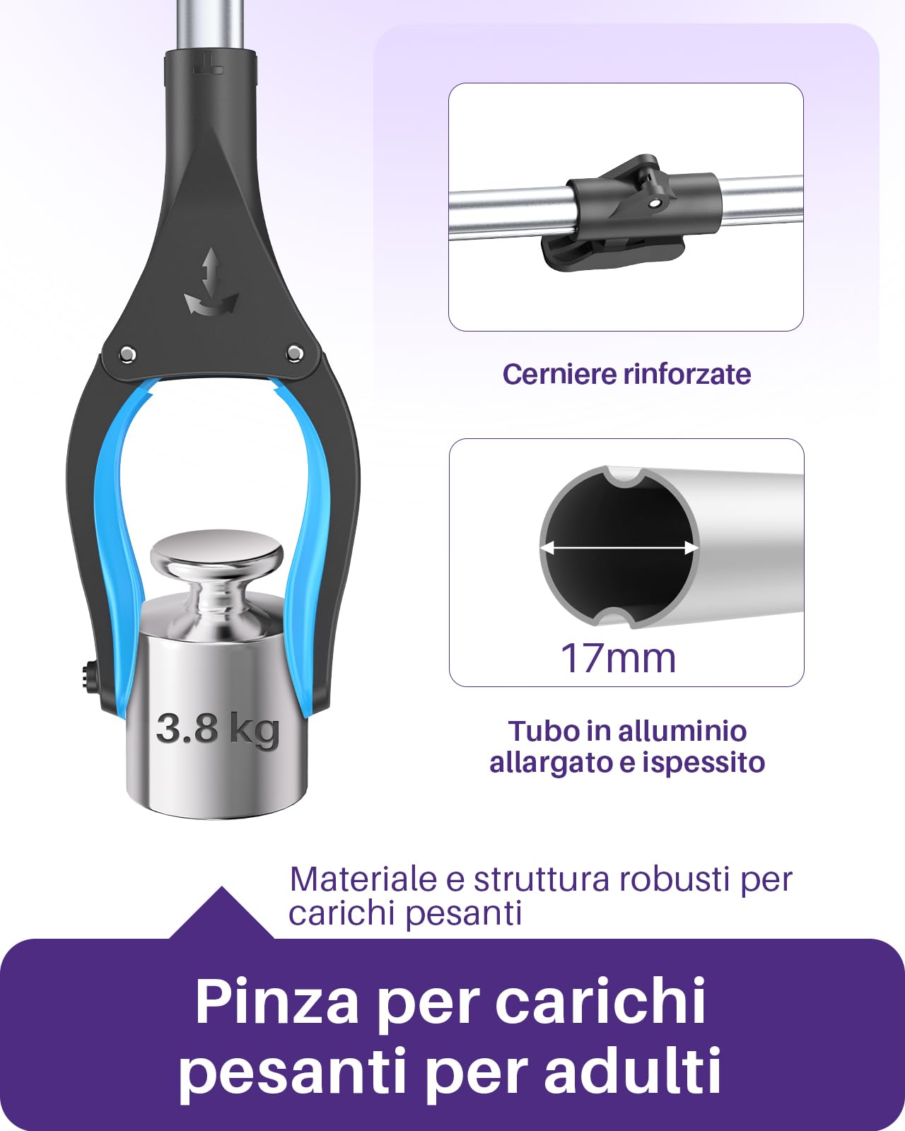 Kekoy Pinza Telescopica per Anziani Alluminio, Pinza Raccogli Oggetti Pieghevole/Girevole, Braccio Afferraggio Extra Lungo, Aiuto Afferrare con Punta Magnetica (110 cm 1 confezione)