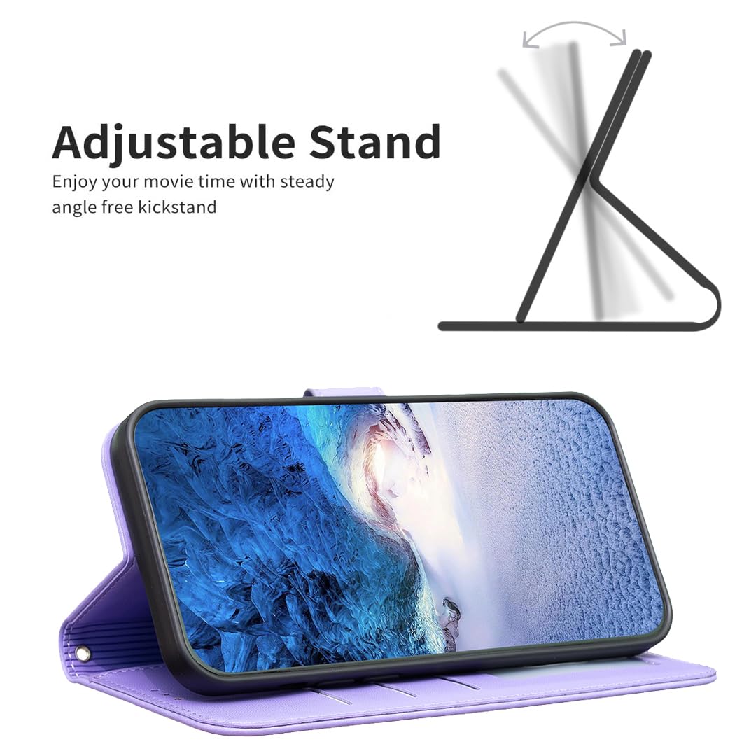 Thoankj Nokia C32 Case Flower Clover Shockproof PU Leather Slim Flip Wallet Phone Cover for Women Girls with Card Holder Stand Magnetic Folio Protective Case for Nokia C32 Purple - Image 2
