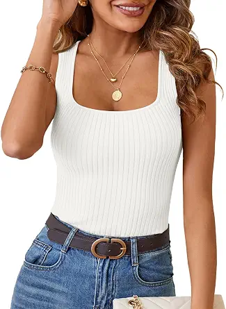 MEROKEETY Summer Ribbed Knit Tank Top for Women