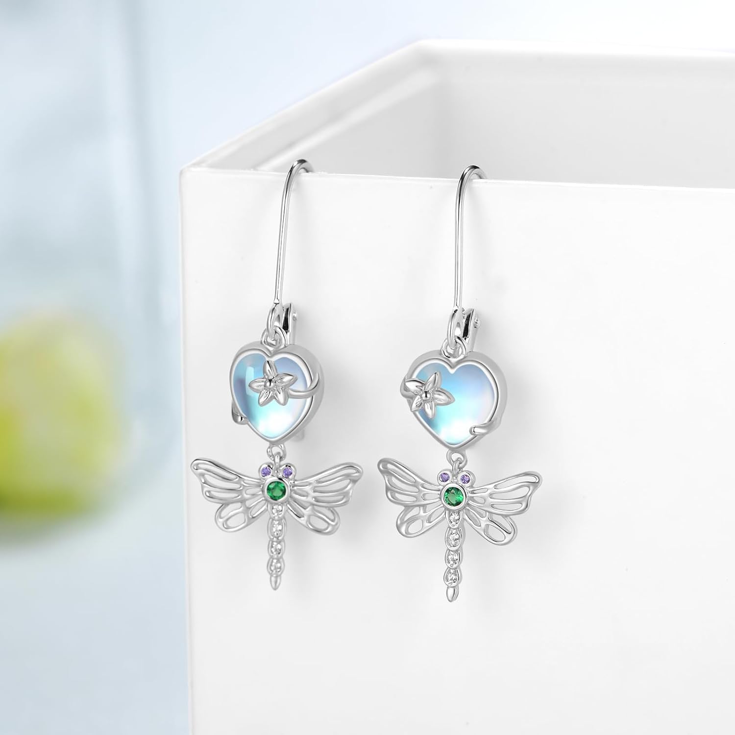 Dragonfly Earrings Sterling Silver Moonstone Dragonfly Dangle Earrings Dragonfly Jewelry Gifts for Women - Image 3