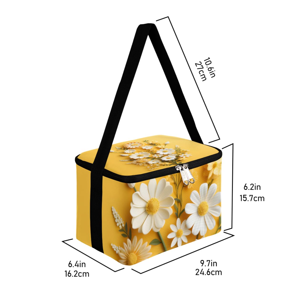 GzLeyigou Lunch Bags for Women Men 9 Cans,White Daisy Hot & Cold Food Delivery Bag Insulated Grocery Bag Insulated Lunch Box Beautiful Bouquet Cooler Bag for Office Work Picnic Beach