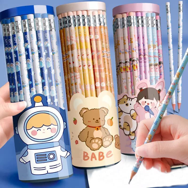 Shivaaro 30pcs/Roll Raw Wood Pencils Cute graphite pencils HB Pencil pencil with Eraser set pack of 30 picese Pencil Top Eraser (Multicolor) 1