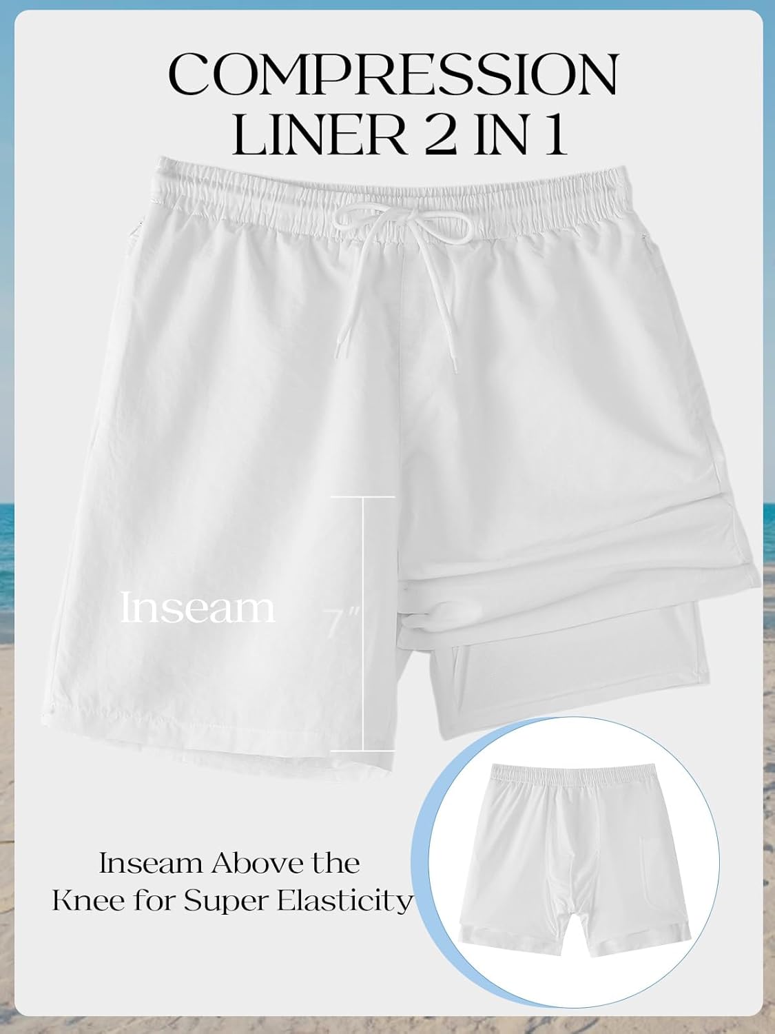 Men Swim Trunks with Compression 7" Breathable Liner with Zipper Pocket Quick Dry Board Shorts for Men