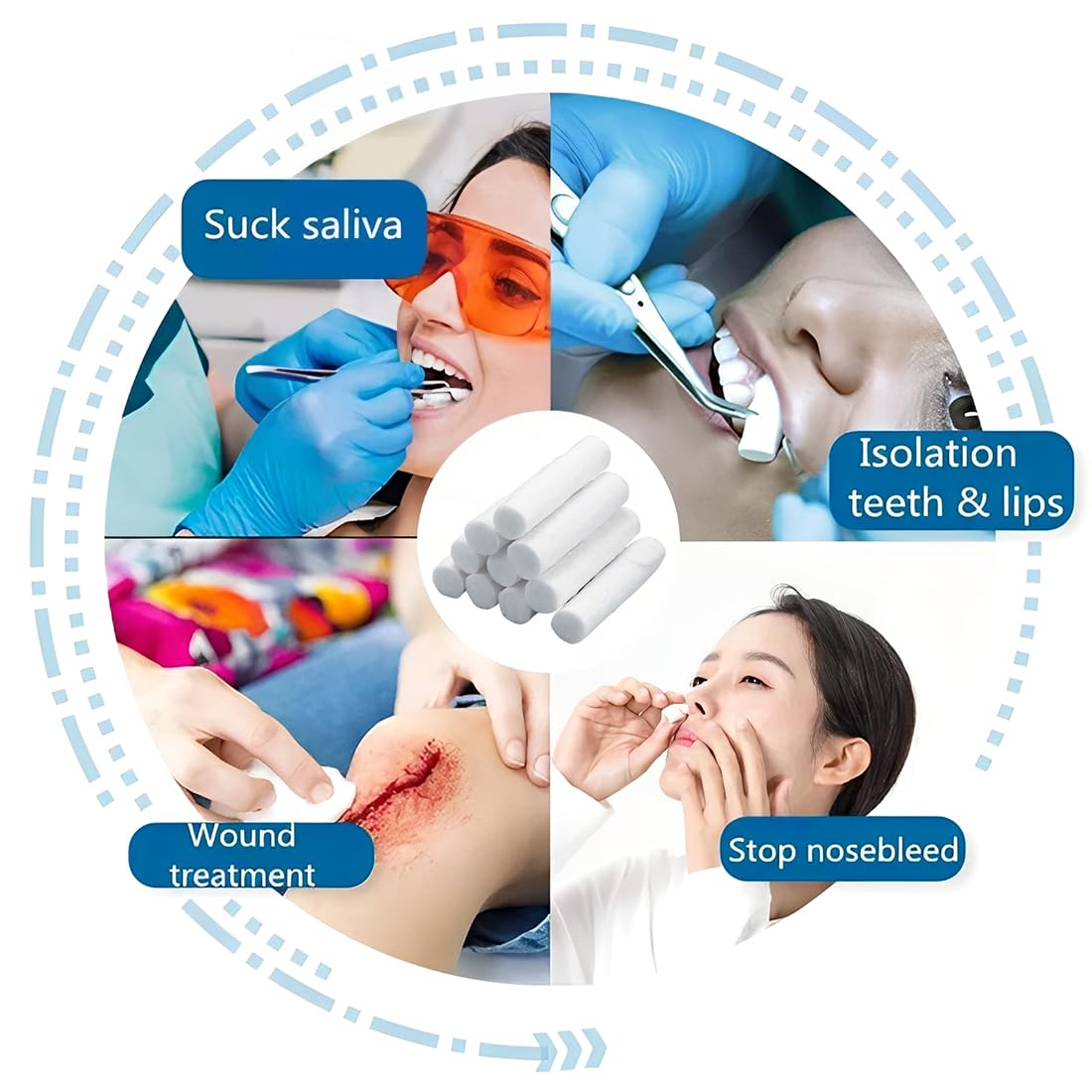 250 pezzi Panni in Cotone per Dentisti,Rotoli di Cotone Dentale,Tamponi per Dentisti,Batuffolo Arrotolato,Batuffoli di Arrotolato Dentale
