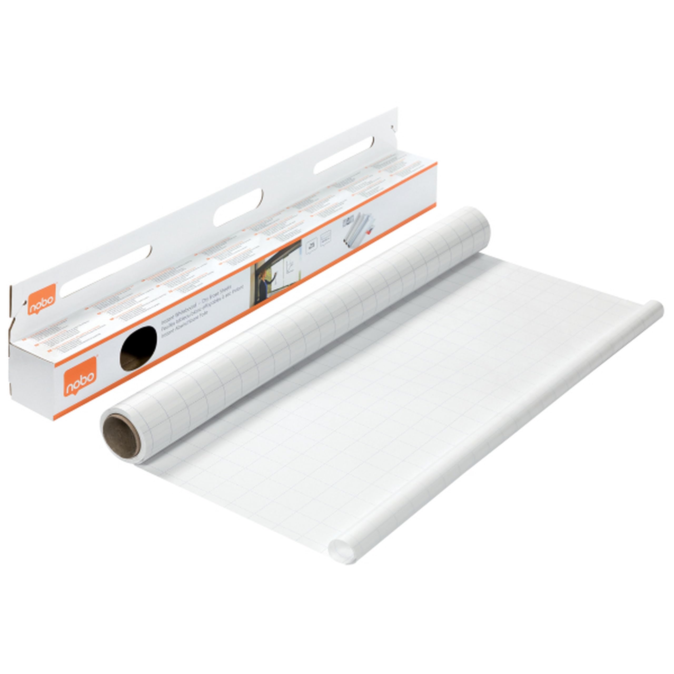 Nobo 1905157 Lot de 25 Feuilles Tableau Blanc à coller n'importe où pour une surface effaçable à sec instantanée/amovible 800 x 600 mm Blanc/Quadrillage Gris