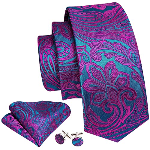 Image of Barry.Wang Men Ties Paisley Woven Silk Necktie Set with Pocket Suqare Cufflinks Formal