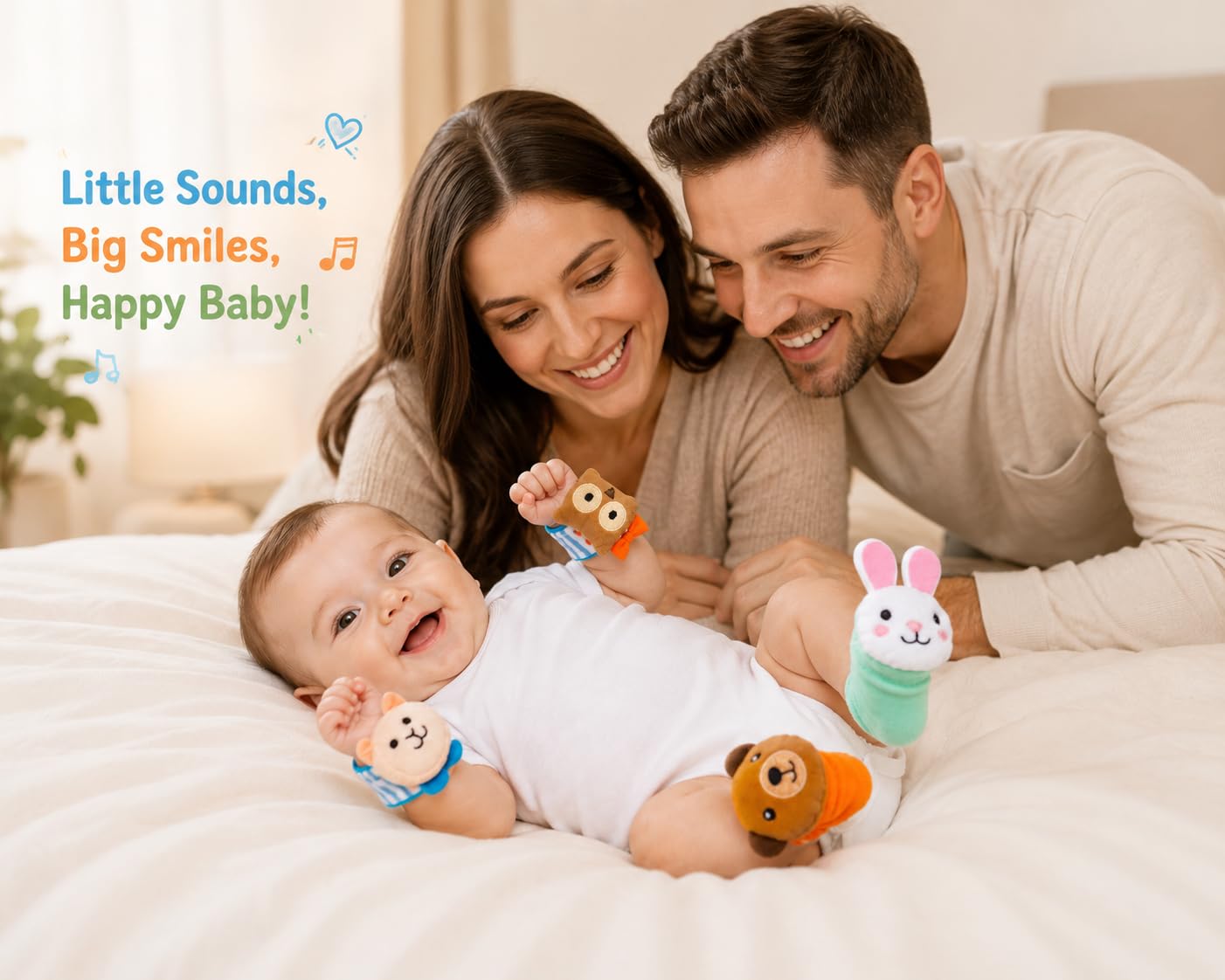 Jinglers Rattle Set for Babies 0-6 Months, Wrist Rattle & Foot Finder Socks, Soft Sensory Toy for Early Learning, Tummy Time Toys for New Born Baby Girl & Boys 6-12 Month, Gift 0-12 Months 4