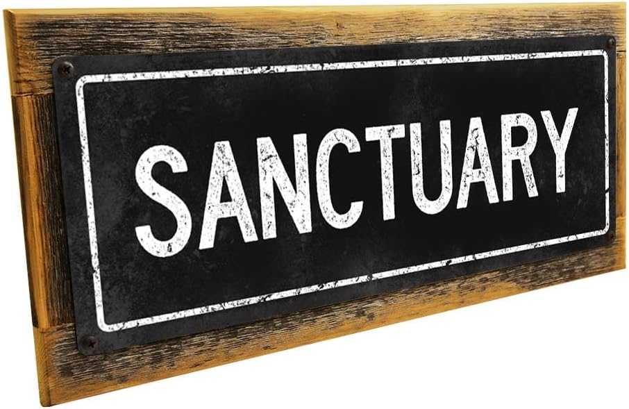 Homebody Accents Black Sanctuary 12"x34" Metal Sign, Framed, Outdoor